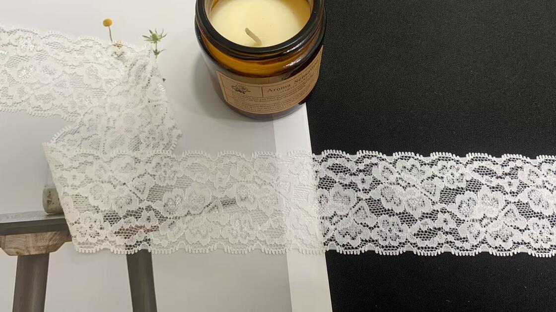 Quality 5.5cm White Heart Floral Hollow Lace Trim with Double Picot Edges Soft Nylon Fabric for Women's Lingerie factory