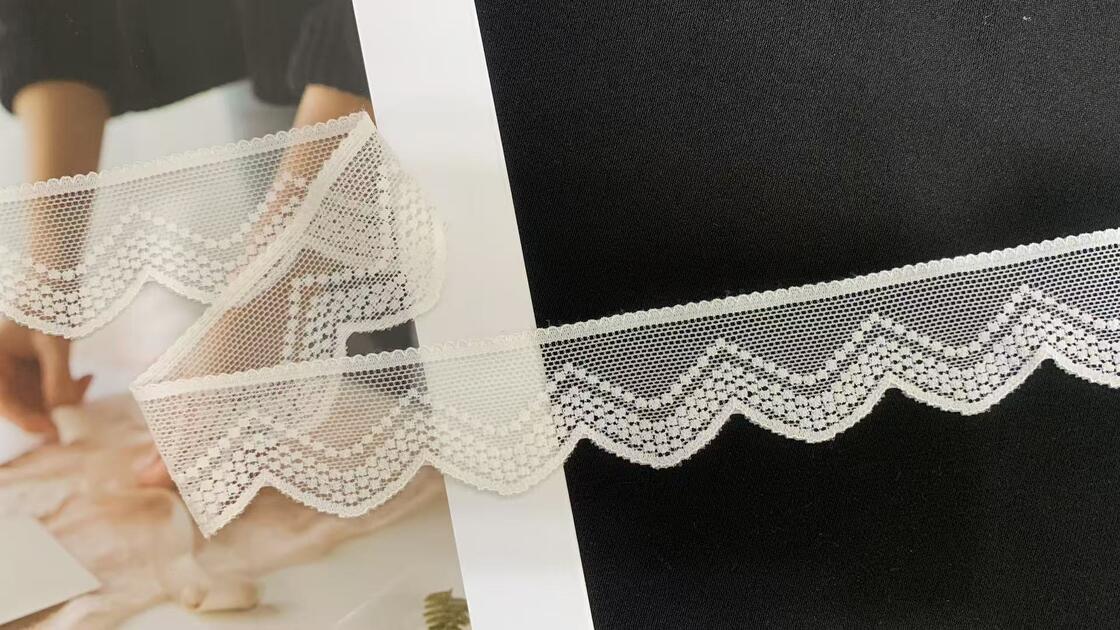 Quality 3.6cm Elastic Scalloped Wave Nylon Mesh Lace Trim Soft Embroidery Fabric Bulk Supply for Wedding Dress Garment Decoration factory