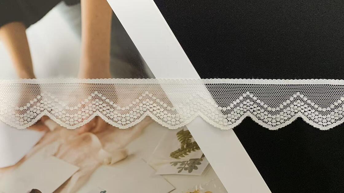 Quality 3.6cm Elastic Scalloped Wave Nylon Mesh Lace Trim Soft Embroidery Fabric Bulk Supply for Wedding Dress Garment Decoration factory