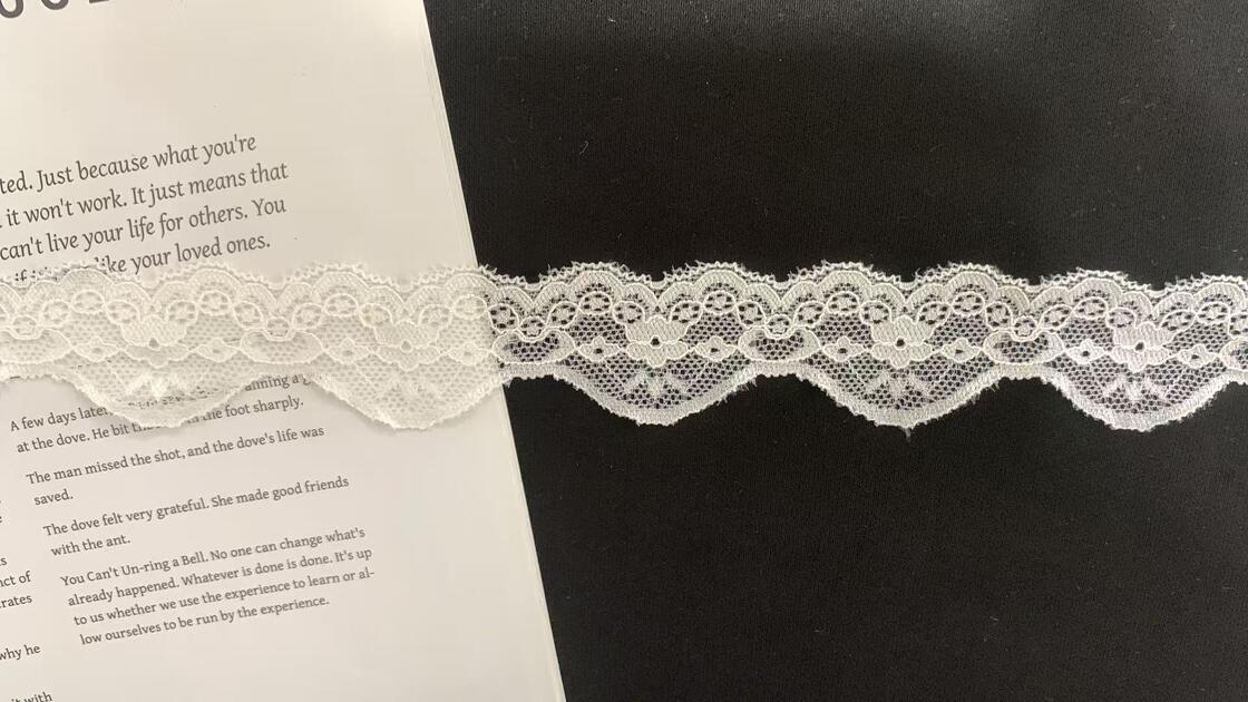 Quality 3cm Gorgeous Floral Scalloped Lace Trim with Fine Mesh Texture, Stretchy Soft Material Ideal for Wedding Dress Hem, Blouses and Elegant Lingerie DIY Crafts. factory