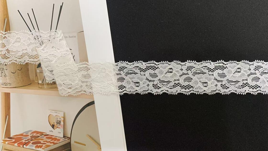 Quality 3.5cm Vintage Floral Elastic Lace Trim with Fine Hollow Nylon Mesh for Lingerie, Blouses & Women Dress Decoration factory