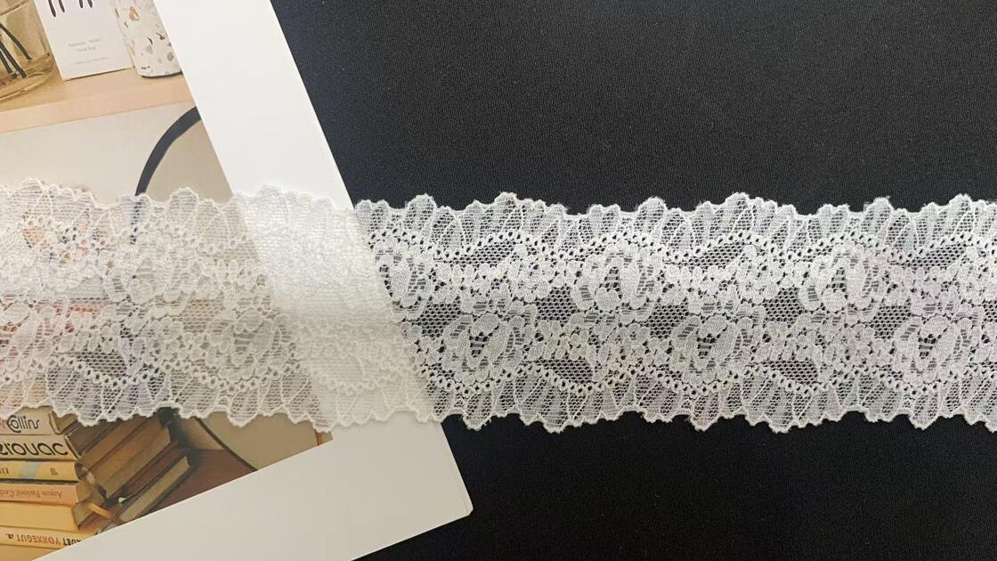 Quality High Quality Elastic French Lace Ribbon Breathable Tulle Floral Border Nylon/Spandex 6cm Width Knitted Apparel Garment factory