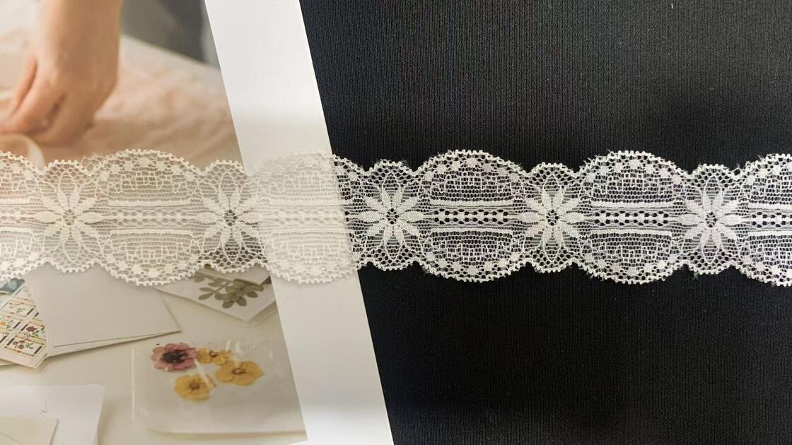 Quality A1T0181 # White Floral French Lace Fabric Stretch Nylon Lace Trim Delicate Elastic Lace Ribbon Garment Lingerie Dress Decoration factory