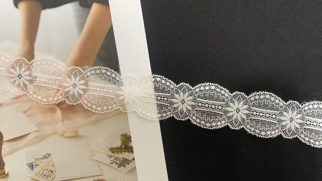 Quality A1T0181 # White Floral French Lace Fabric Stretch Nylon Lace Trim Delicate Elastic Lace Ribbon Garment Lingerie Dress Decoration factory