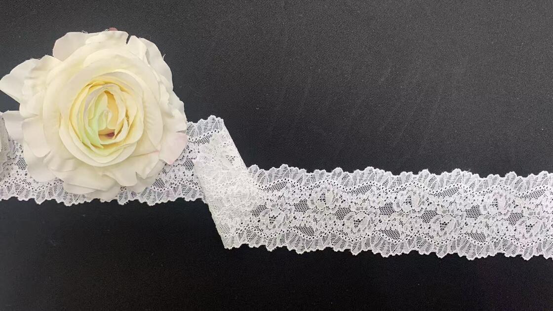 Quality 5.8cm Romantic Floral Scalloped Stretch Lace Trim, Soft Nylon Lace for Dress Edging & Underwear Decoration factory