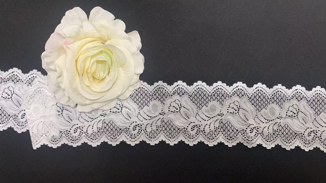 Quality 7cm Soft Elastic Hollow Floral Nylon Lace Trim with Double Scalloped Edge for Lingerie & Women's Dresses factory