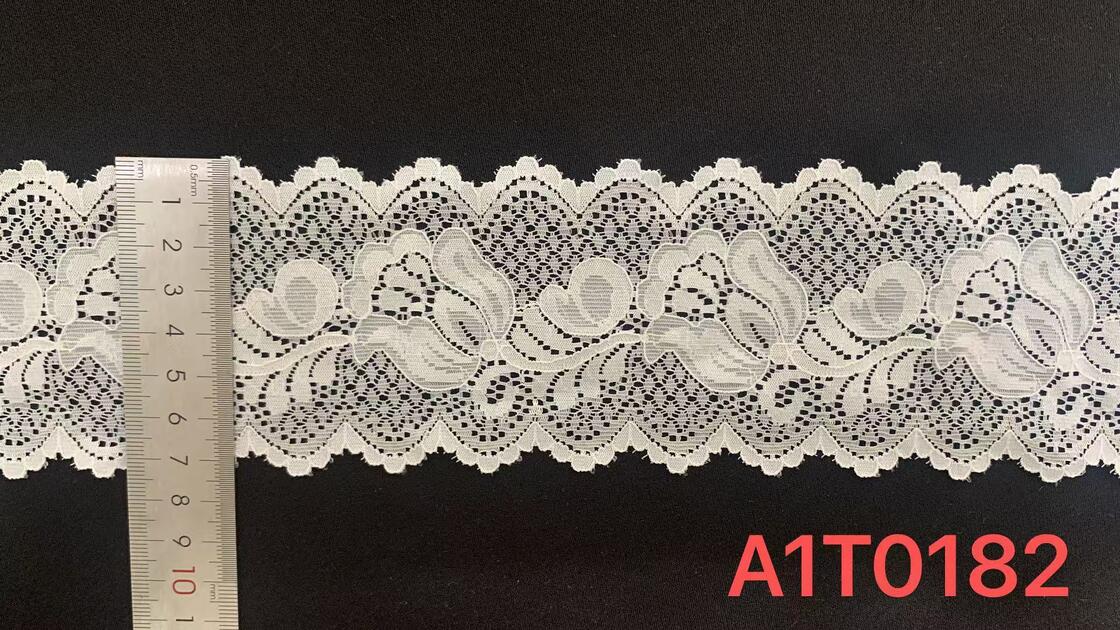 Quality 7cm Soft Elastic Hollow Floral Nylon Lace Trim with Double Scalloped Edge for Lingerie & Women's Dresses factory