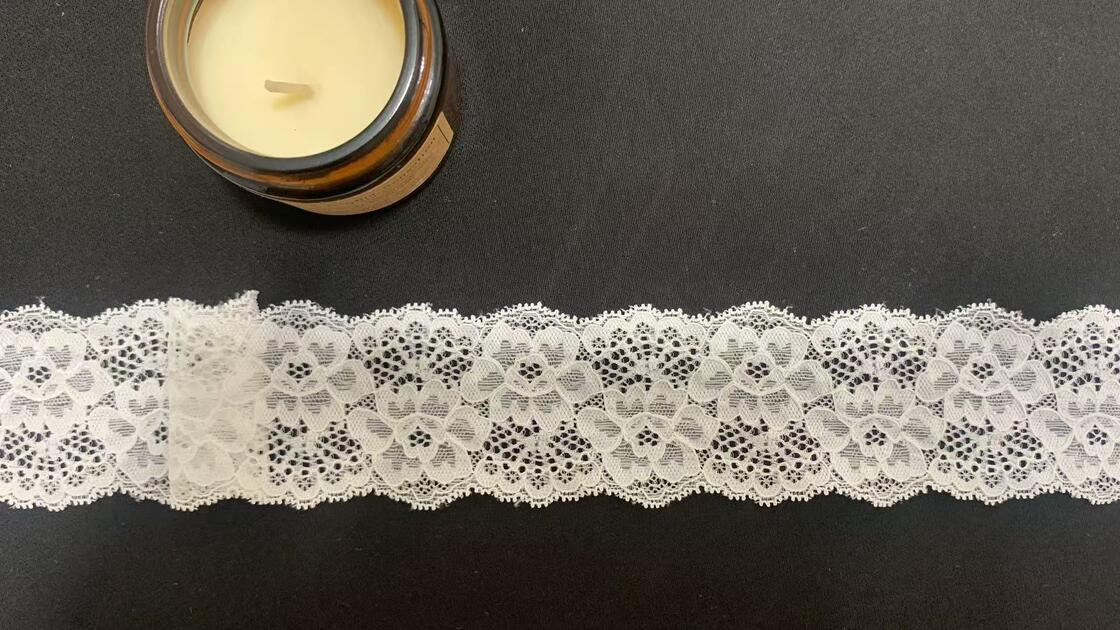 Quality 5.5cm Elegant Double Flower Hollow Elastic Lace, Soft Skin-friendly Nylon Fabric, Ideal Trimming for Wedding Gowns, Lingerie and Ladies Casual Dresses factory