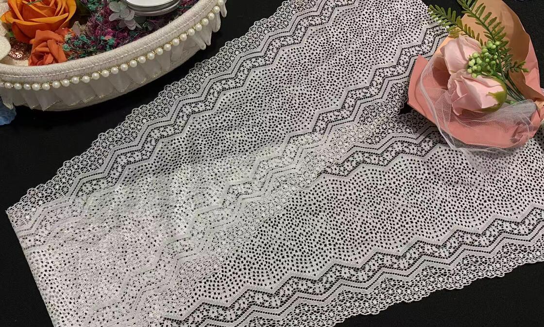 Quality Premium French Lace Luxury Fancy Vintage Wave Jacquard Stretch Lace Trim White Elastic Lace Tape Breathable Mesh Lace Border DIY factory