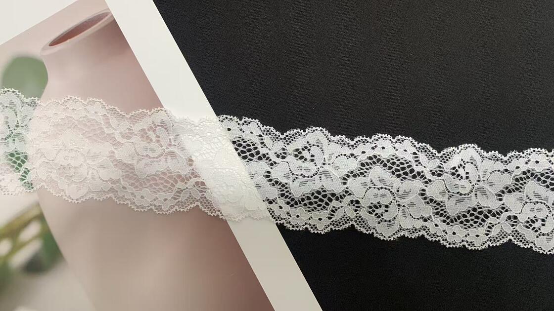 Quality 5.5cm Heart Hollow Floral Elastic Nylon Lace Trim Double Scalloped Edge for Lingerie Nightgown Wedding and Women Apparel Decoration factory