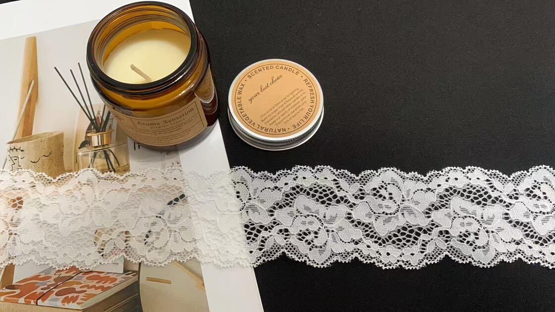 Quality 5.5cm Heart Hollow Floral Elastic Nylon Lace Trim Double Scalloped Edge for Lingerie Nightgown Wedding and Women Apparel Decoration factory