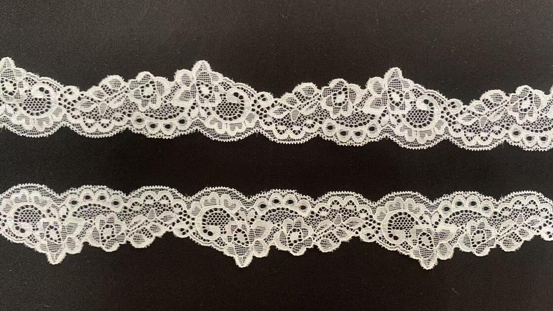 Quality 4cm Vintage Curly Floral Hollow Elastic Nylon Lace Trim Double Scalloped Edge Soft Breathable Fabric for Lingerie Nightgown Wedding Dress and Ladies Fashion Apparel Decoration factory