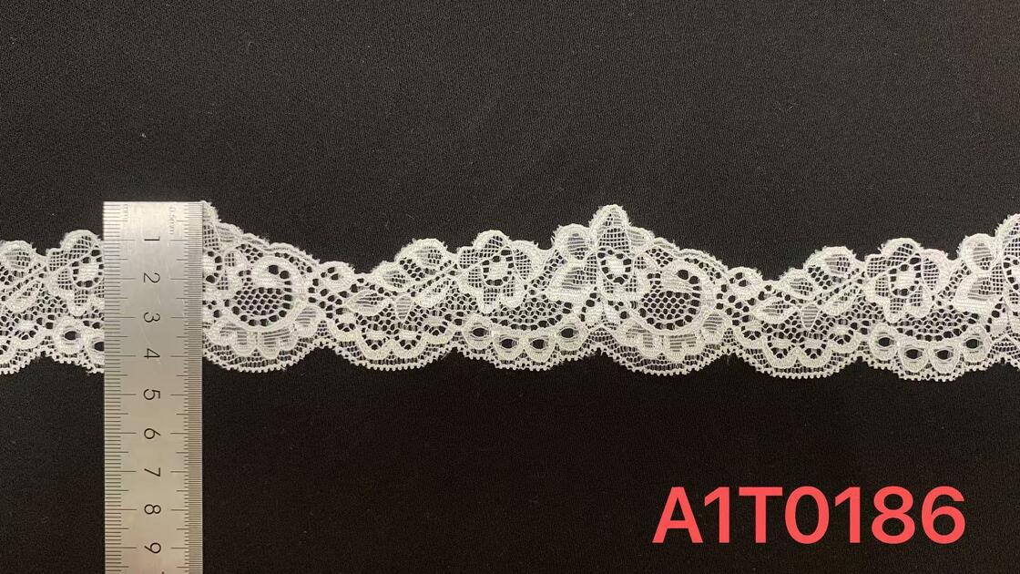 Quality 4cm Vintage Curly Floral Hollow Elastic Nylon Lace Trim Double Scalloped Edge Soft Breathable Fabric for Lingerie Nightgown Wedding Dress and Ladies Fashion Apparel Decoration factory