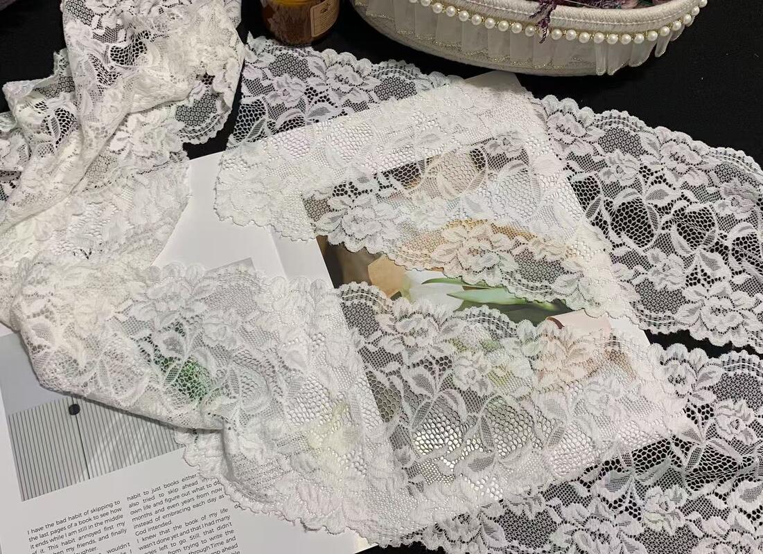 Quality A1Z015# White Floral Leaf Stretch Lace Edging, Wide Elastic Lace Trim for Underwear & Garment Decoration factory