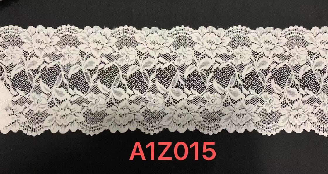 Quality A1Z015# White Floral Leaf Stretch Lace Edging, Wide Elastic Lace Trim for Underwear & Garment Decoration factory