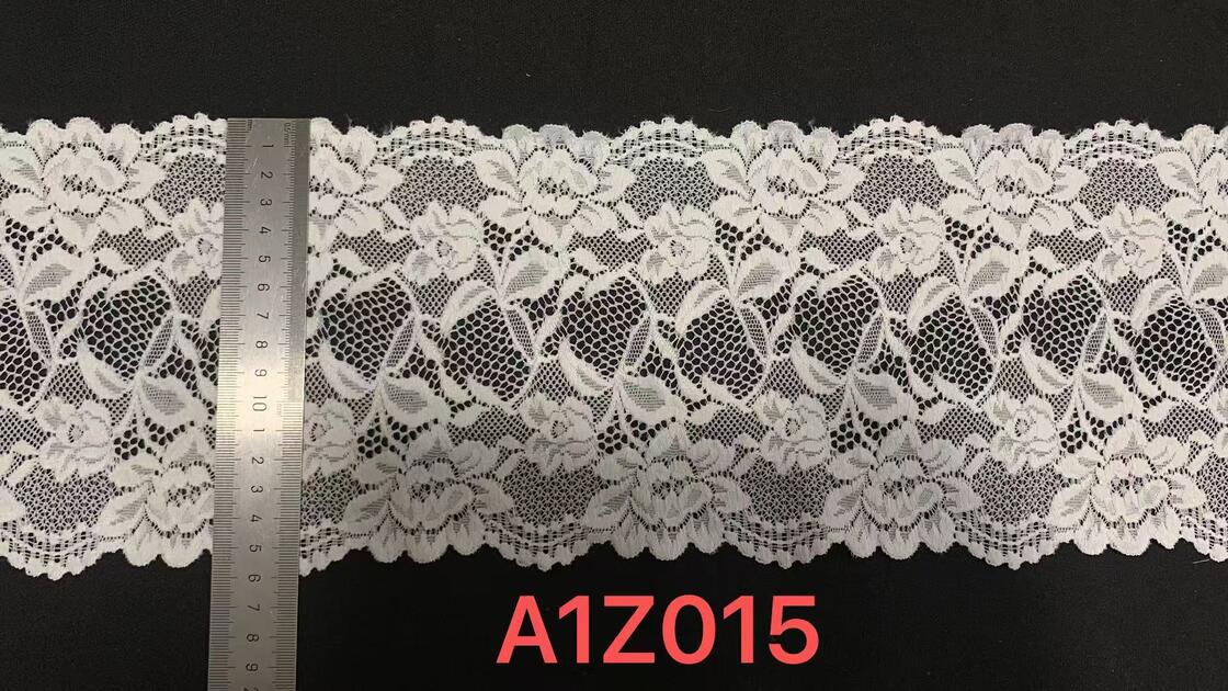 Quality A1Z015# White Floral Leaf Stretch Lace Edging, Wide Elastic Lace Trim for Underwear & Garment Decoration factory