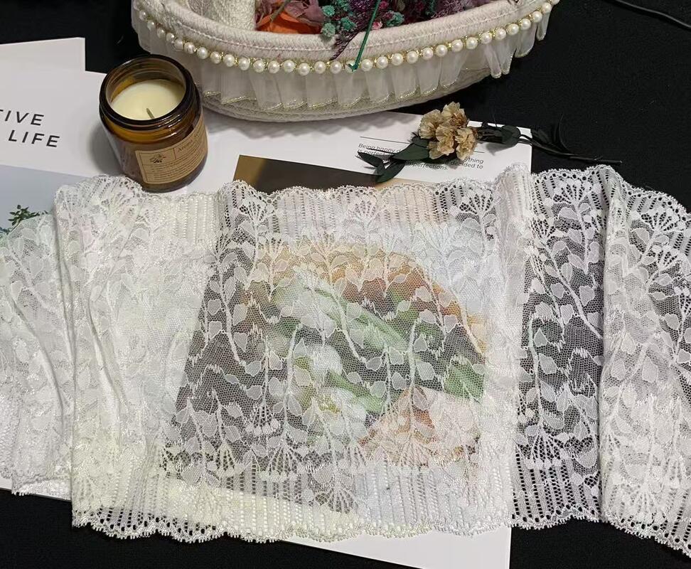 Quality A1Z014# Elastic Floral Stretch Lace Trim, Nylon Spandex Leaf Pattern Lace Band for Lingerie Dress factory
