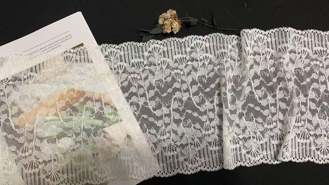 Quality A1Z014# Elastic Floral Stretch Lace Trim, Nylon Spandex Leaf Pattern Lace Band for Lingerie Dress factory