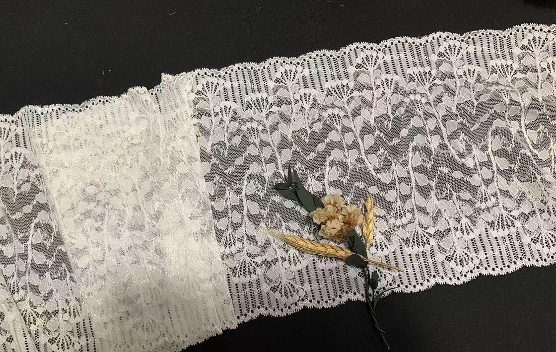 Quality A1Z014# Elastic Floral Stretch Lace Trim, Nylon Spandex Leaf Pattern Lace Band for Lingerie Dress factory