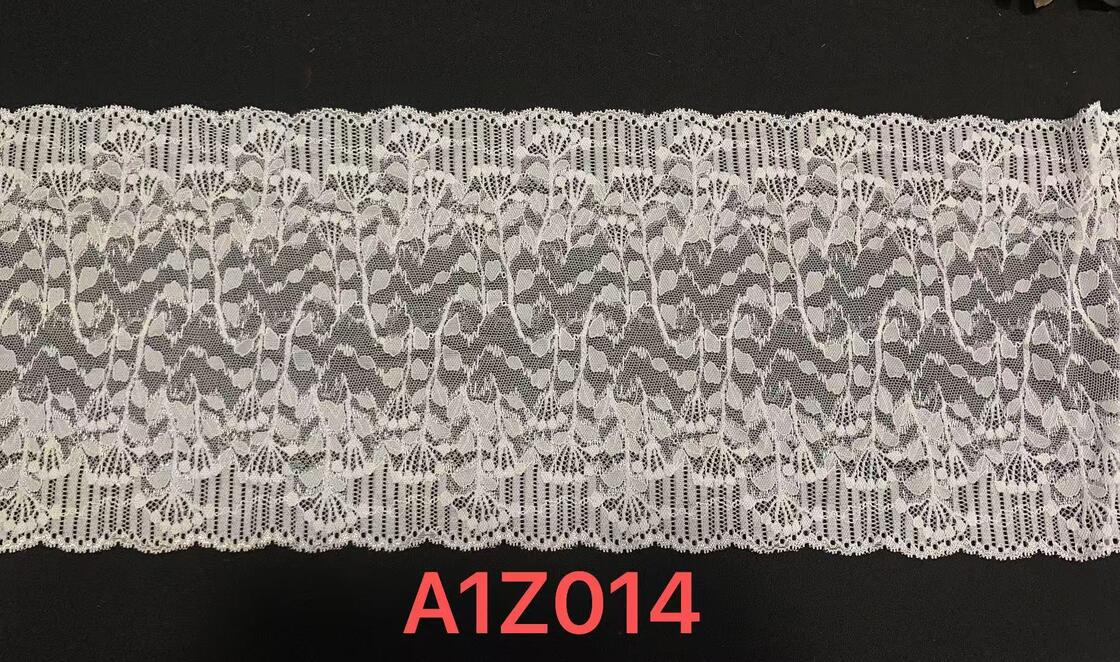 Quality A1Z014# Elastic Floral Stretch Lace Trim, Nylon Spandex Leaf Pattern Lace Band for Lingerie Dress factory