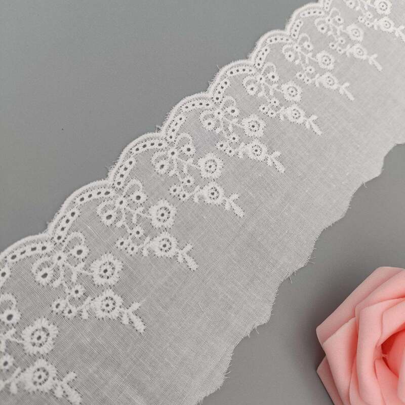 Quality Middle Eastern Style Cotton Lace Trim with Scalloped Edge and 3.8 Inches Width for Garment Decoration factory