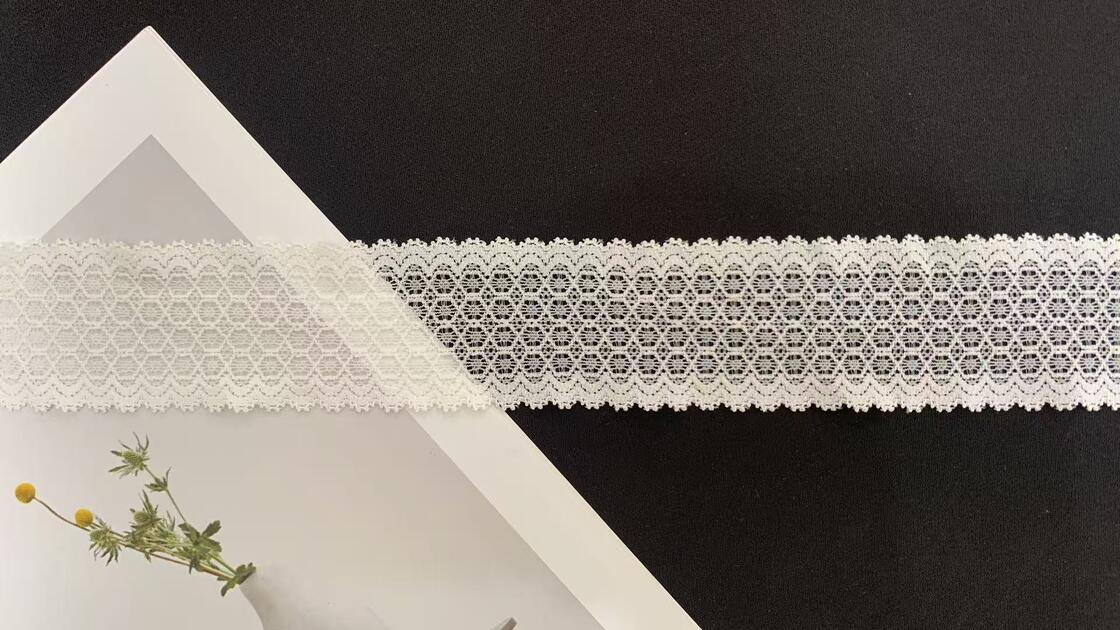 Quality 5.5cm Grid Hollow Elastic Nylon Lace Trim with Uniform Mesh Pattern for Soft Breathable Lingerie and Dress Decoration factory