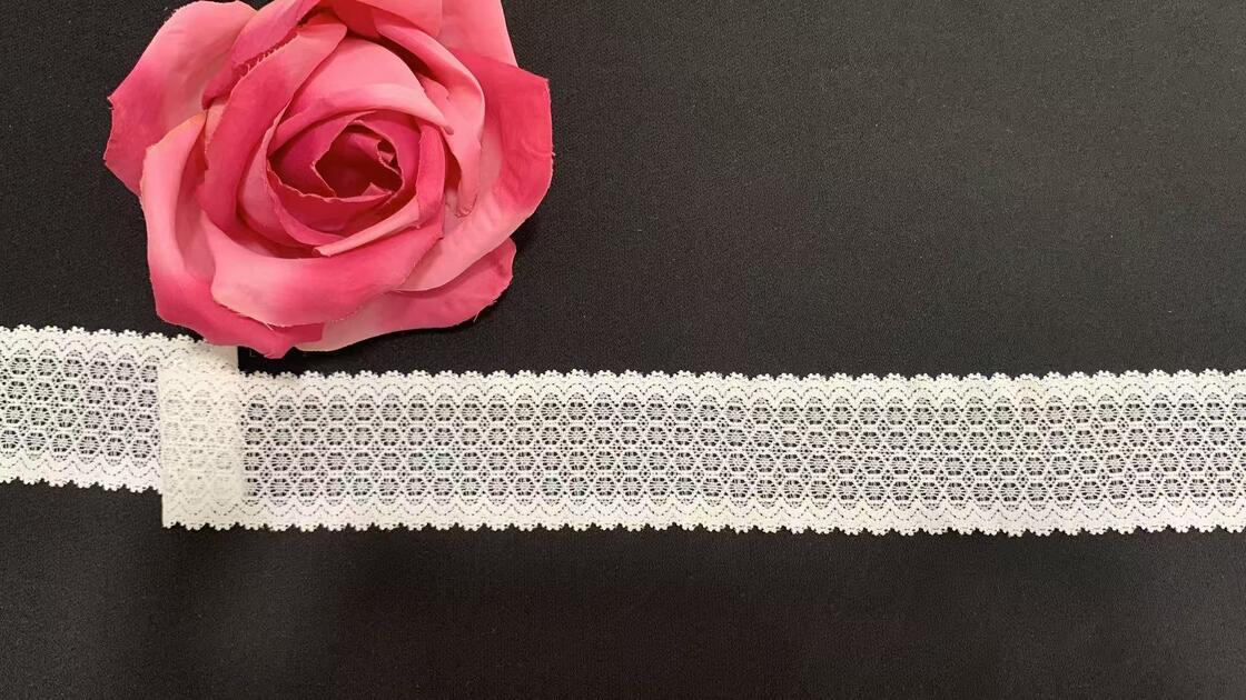 Quality 5.5cm Grid Hollow Elastic Nylon Lace Trim with Uniform Mesh Pattern for Soft Breathable Lingerie and Dress Decoration factory