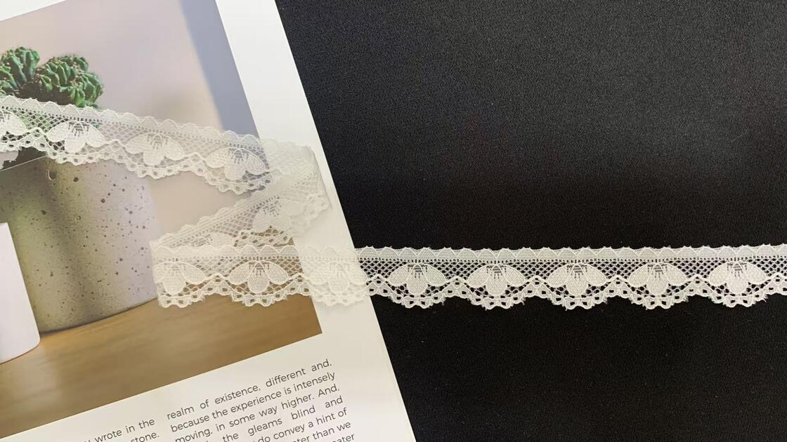 Quality 2cm Petal Floral Elastic Nylon Lace Trim with Mini Scalloped Edge and Thin Soft Fabric for Lingerie and Garment Decoration factory