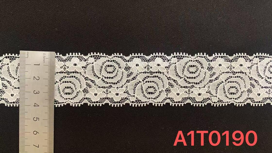 Quality 4cm Rose Floral Elastic Nylon Lace Trim with Tiny Picot Edge for Lingerie and Dress Decoration factory