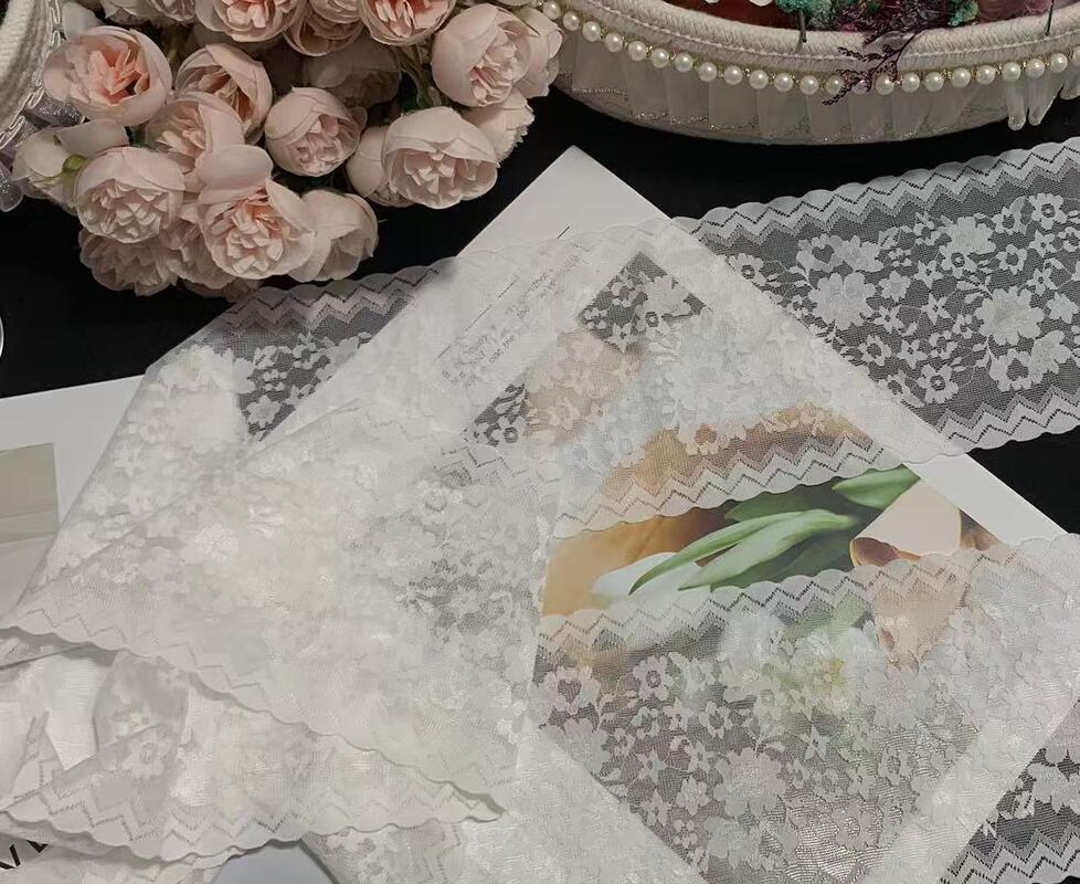 Quality A1Z016 12cm Wide French Lace Floral Stretch Elastic Trim Wave Border for Pajamas and Bags factory