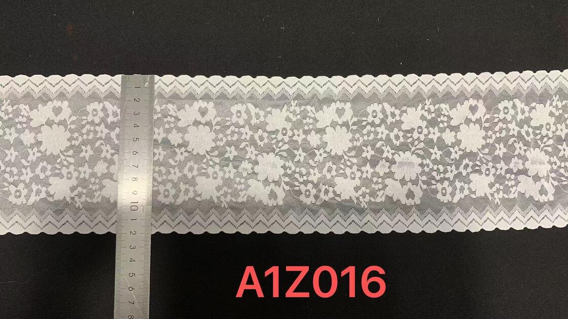Quality A1Z016 12cm Wide French Lace Floral Stretch Elastic Trim Wave Border for Pajamas and Bags factory