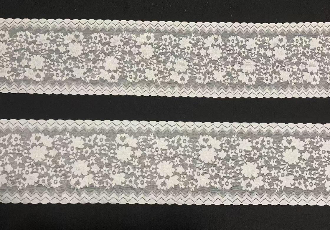 Quality A1Z016 12cm Wide French Lace Floral Stretch Elastic Trim Wave Border for Pajamas and Bags factory