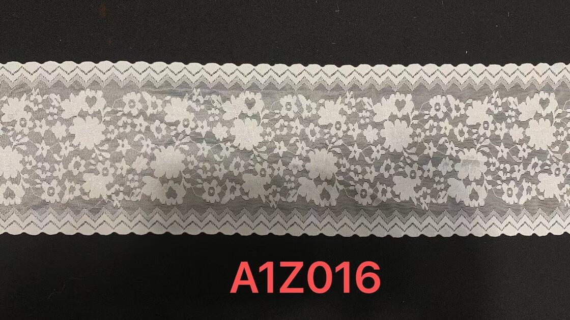 Quality A1Z016 12cm Wide French Lace Floral Stretch Elastic Trim Wave Border for Pajamas and Bags factory
