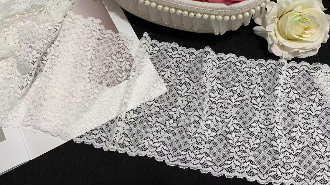 Quality A1Z017# Elastic Nylon Spandex Lace Trim 18cm Wide Diamond Floral Stretch Lece for Lingerie Dress Underwear factory