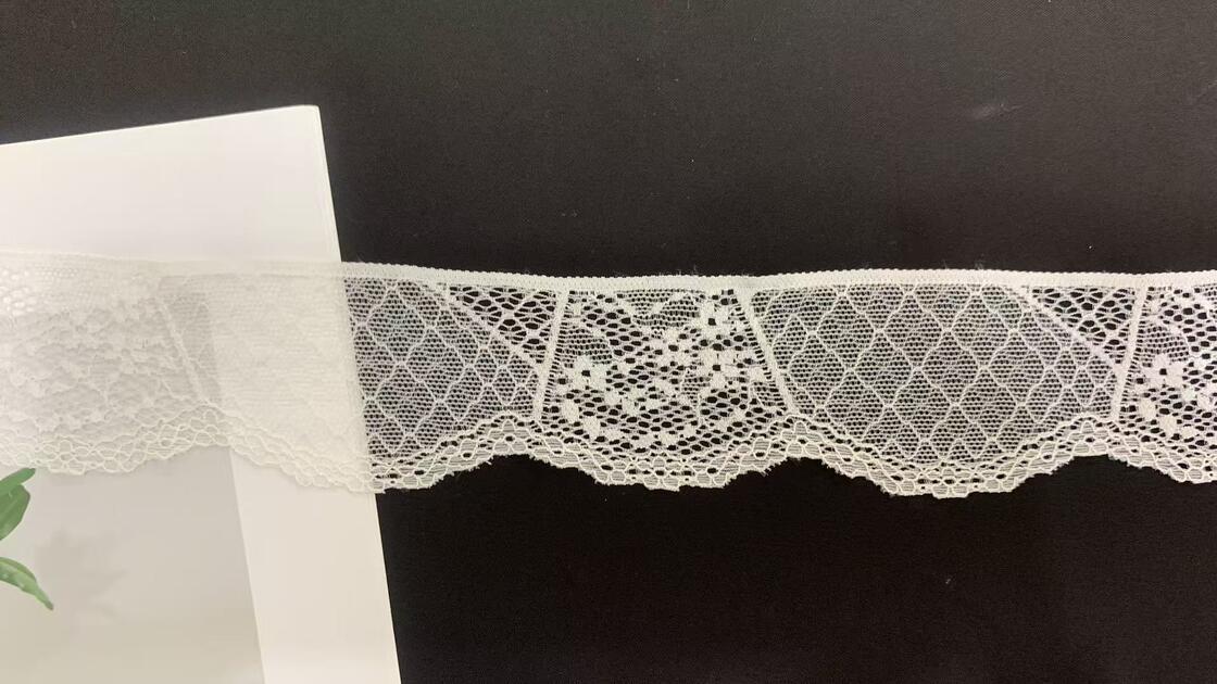 Quality 5cm width single side diamond bloom hollow elastic lace trim with soft light fabric for lingerie and kids outfits factory