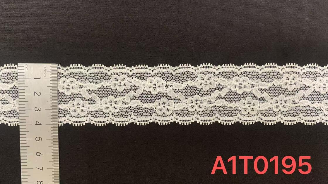 Quality 4cm White Vine Floral Elastic Nylon Lace Trim with Tooth Hollow Mesh for Lingerie and Wedding Dresses factory