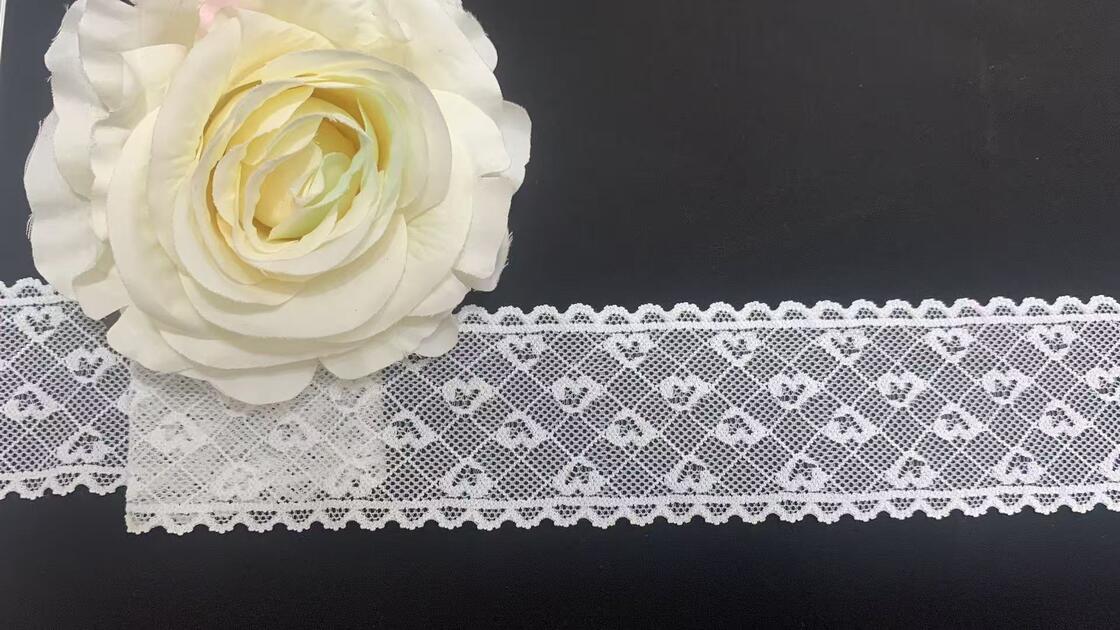 Quality 5cm White Double Scalloped Heart Diamond Elastic Lace Trim Hollow Mesh Fabric for Lingerie Dress Pajamas factory