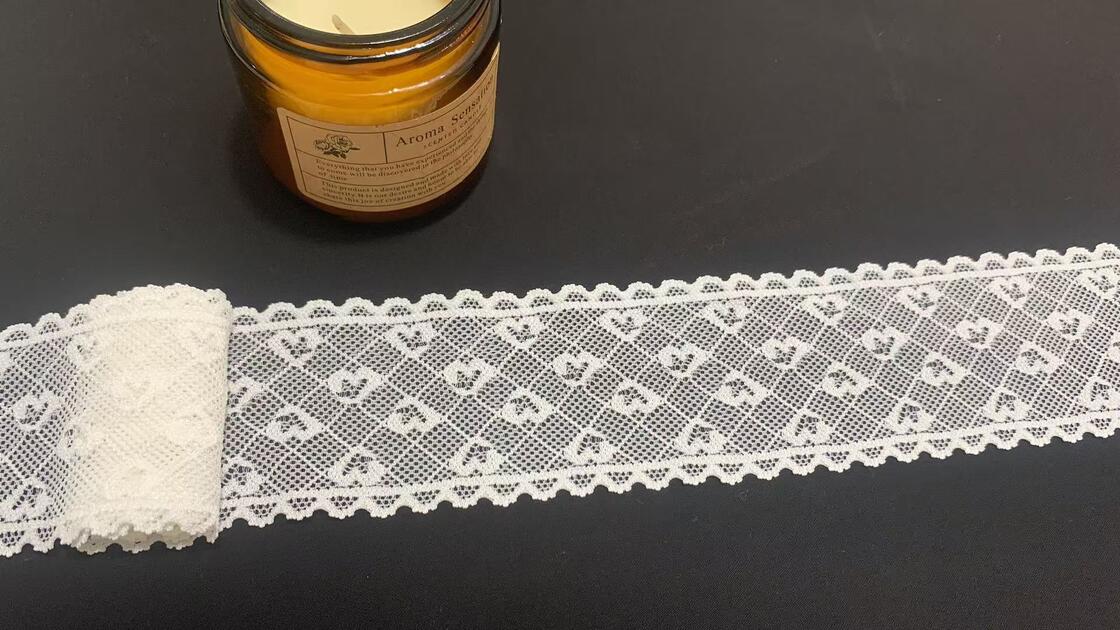 Quality 5cm White Double Scalloped Heart Diamond Elastic Lace Trim Hollow Mesh Fabric for Lingerie Dress Pajamas factory