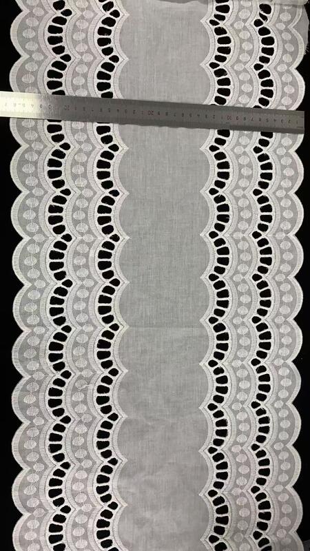 Quality 34cm Eyelet Cotton Embroidered Lace Trim  Bilateral Wave Edge Wide White Hollow Woven Flower Wedding Dress Trim for Clothing factory