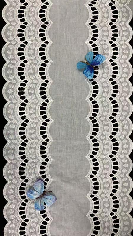 Quality 34cm Eyelet Cotton Embroidered Lace Trim  Bilateral Wave Edge Wide White Hollow Woven Flower Wedding Dress Trim for Clothing factory