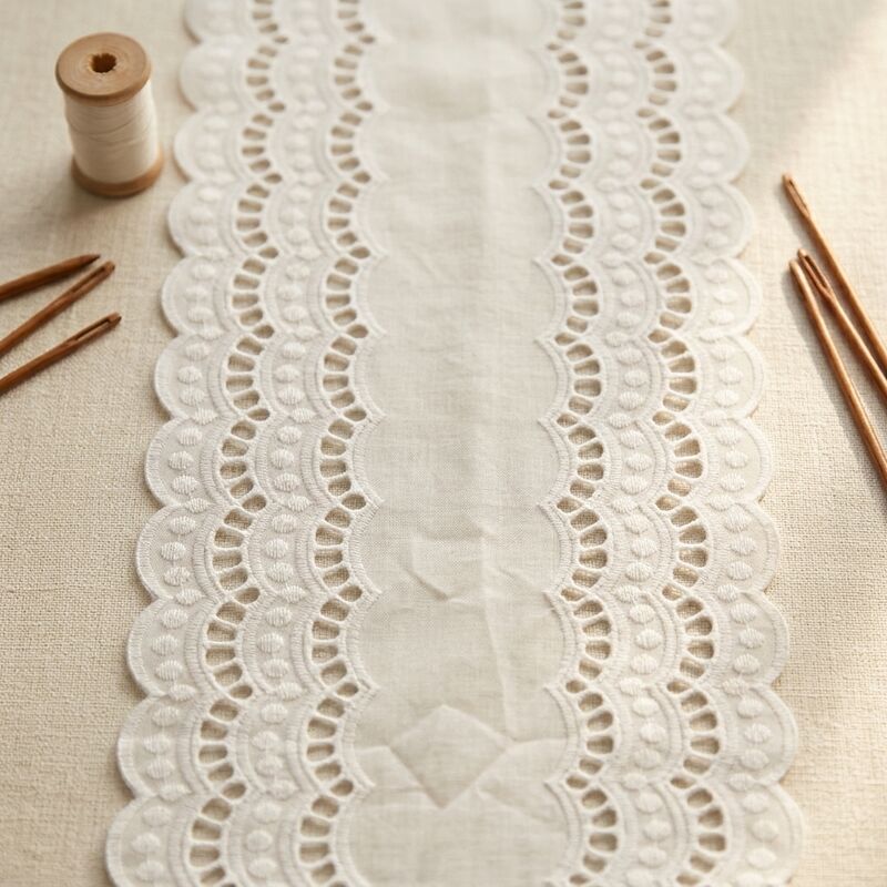 Quality 34cm Eyelet Cotton Embroidered Lace Trim  Bilateral Wave Edge Wide White Hollow Woven Flower Wedding Dress Trim for Clothing factory