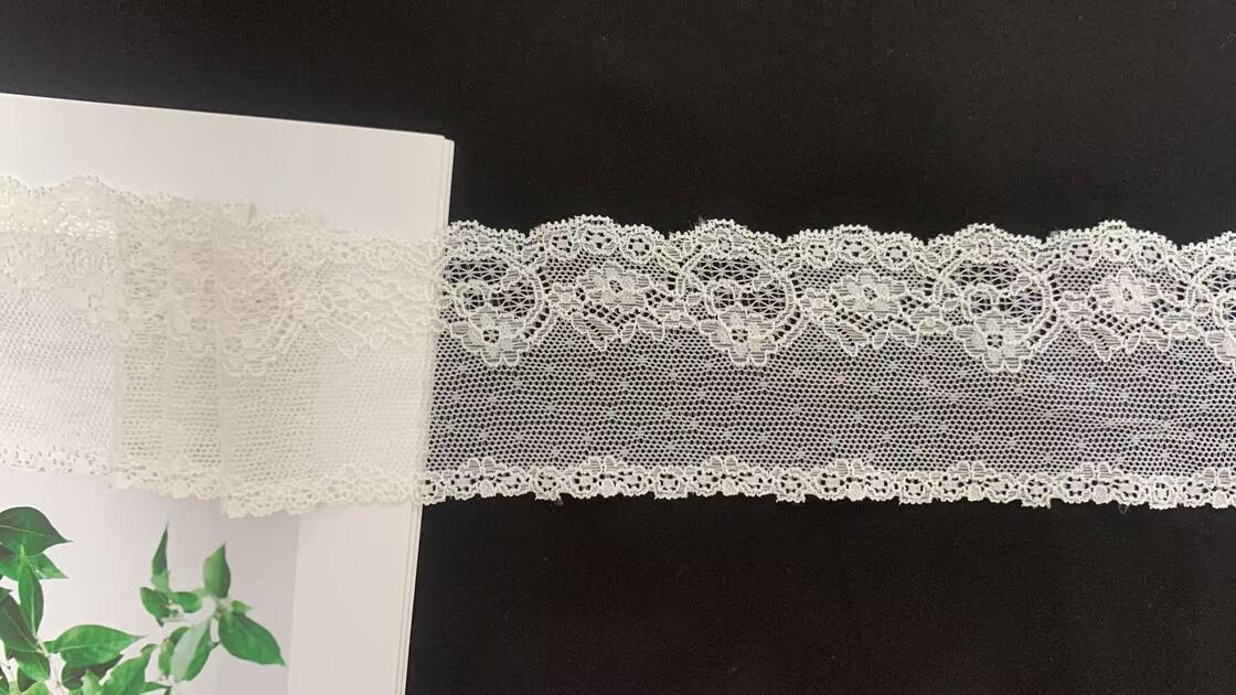 Quality 6.5cm Elastic Nylon Spandex Lace Trim with Single Scalloped Edge and Soft Mesh Base for T-shirt and Ladies Apparel factory