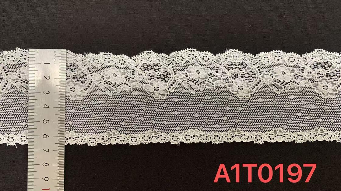 Quality 6.5cm Elastic Nylon Spandex Lace Trim with Single Scalloped Edge and Soft Mesh Base for T-shirt and Ladies Apparel factory