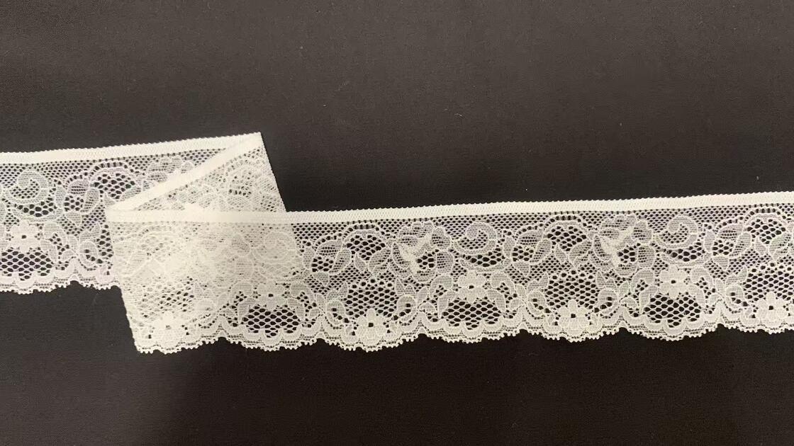 Quality 5.5cm Elastic Nylon Spandex Lace Trim with Single Floral Scalloped Bottom and Soft Mesh for Garment Decoration factory