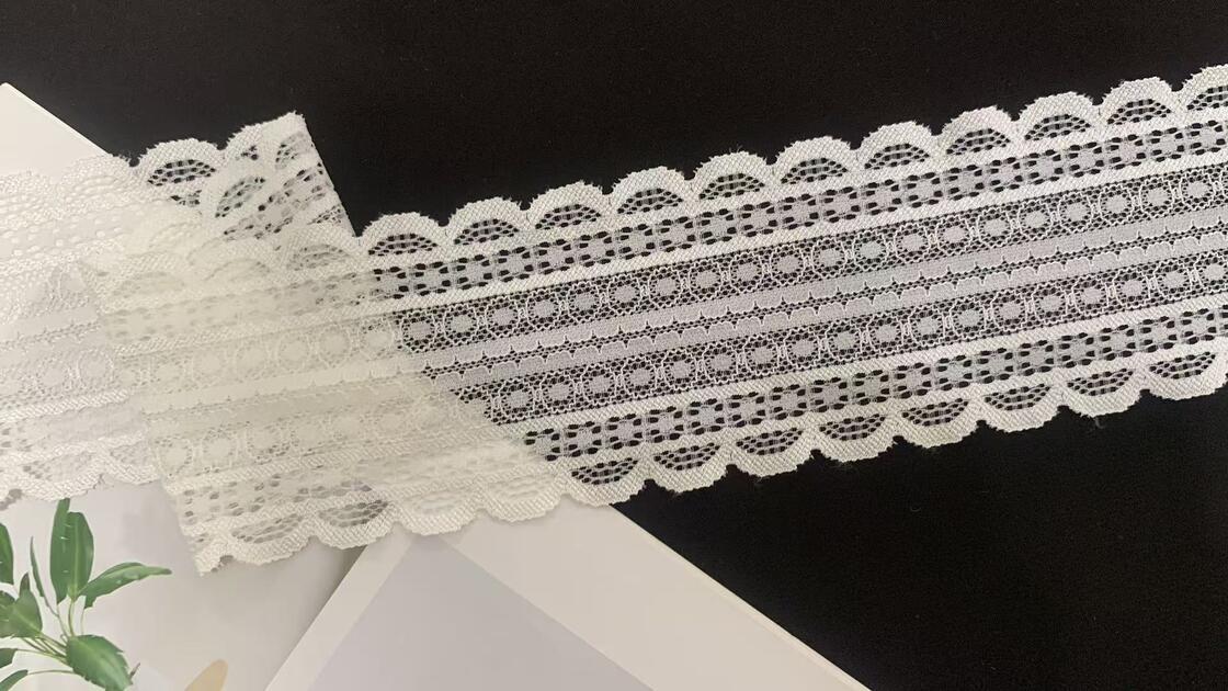 Quality 8cm Symmetrical Wavy Edge Stretch Lace Trim with Fine Geometric Mesh for Tee Dress and Loungewear factory