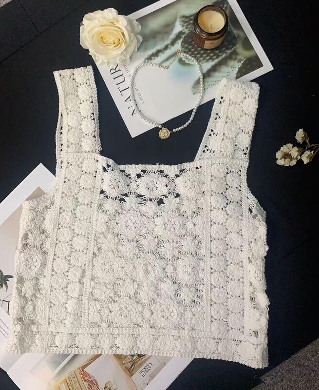 Quality Bohemian lace knit vest retro hollow knit V-neck sleeveless camisole tank top factory