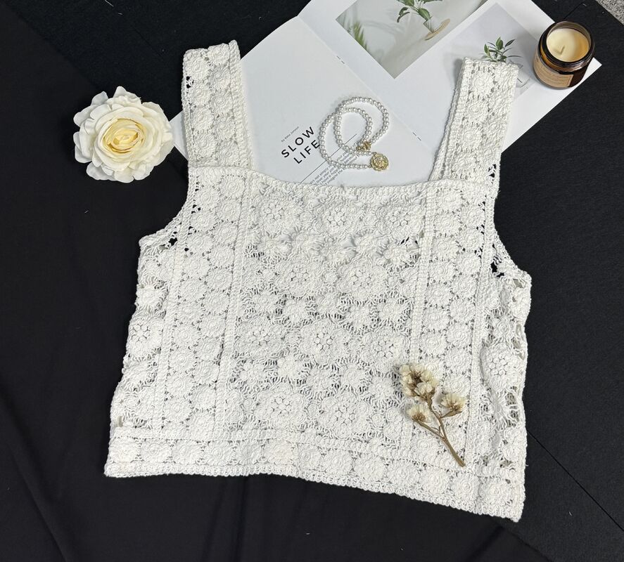 Quality Bohemian lace knit vest retro hollow knit V-neck sleeveless camisole tank top factory