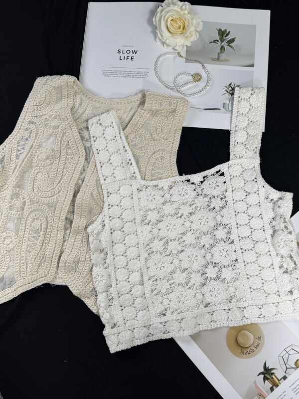 Quality Bohemian lace knit vest retro hollow knit V-neck sleeveless camisole tank top factory