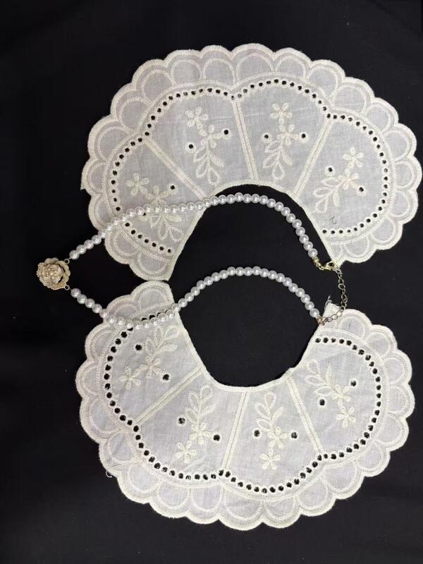 Quality Cotton Embroidery Detachable Peter Pan Collar Vintage Floral Eyelet Lace Fake Collar For Women Dress Blouse Decor factory