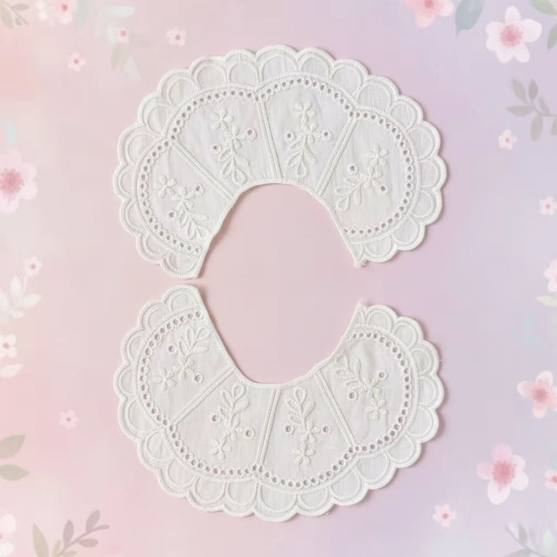 Quality Cotton Embroidery Detachable Peter Pan Collar Vintage Floral Eyelet Lace Fake Collar For Women Dress Blouse Decor factory